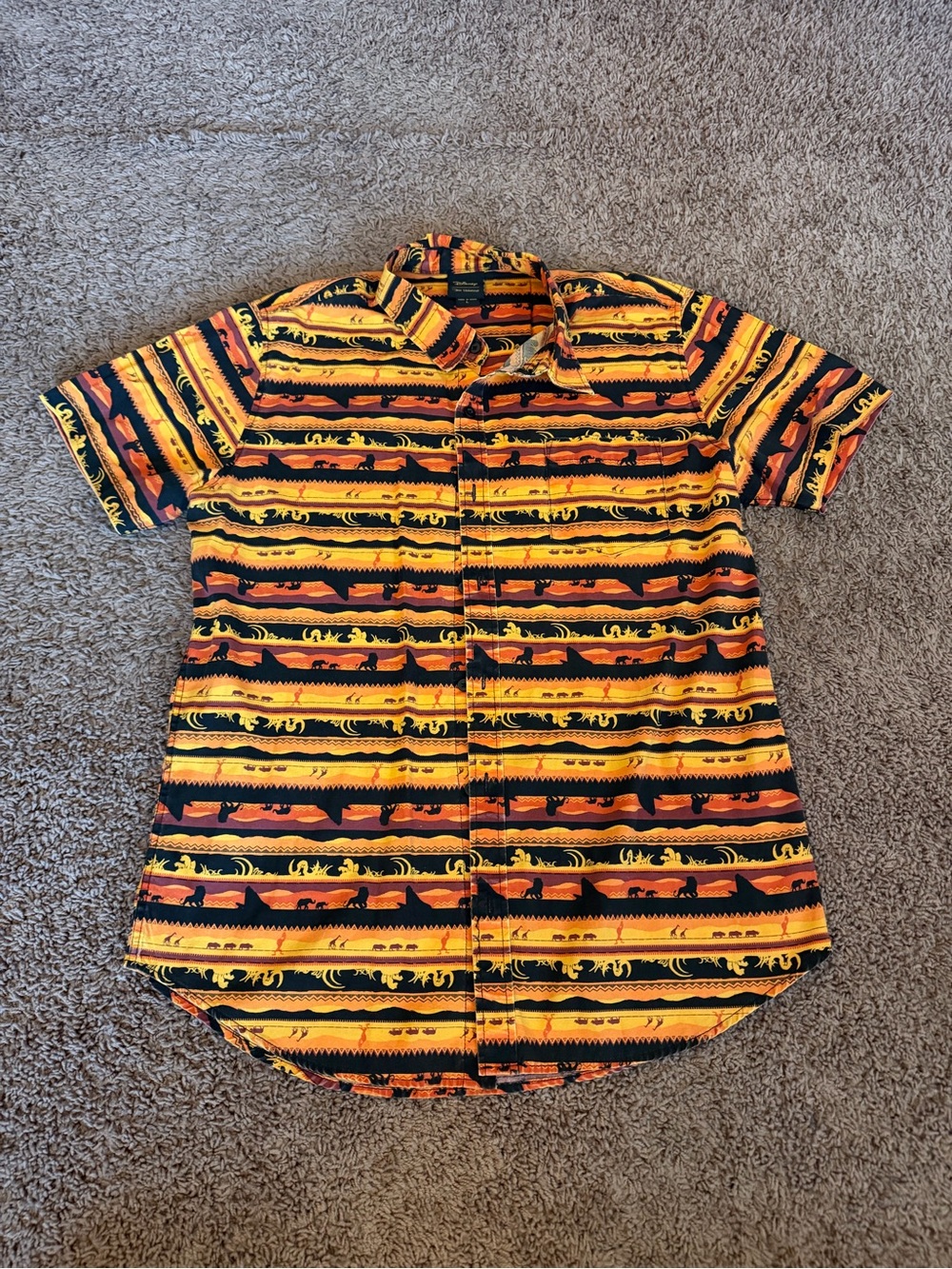 Disney Lion King Short-Sleeve Button-Down Shirt in Yellow & Orange Stripe